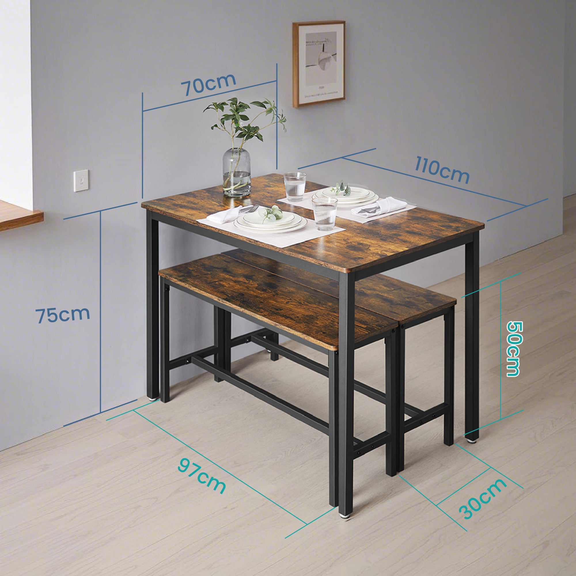Dining Set with Space-Saving, Easy Assembly, Freestanding, 70 cm - product gallery image 2