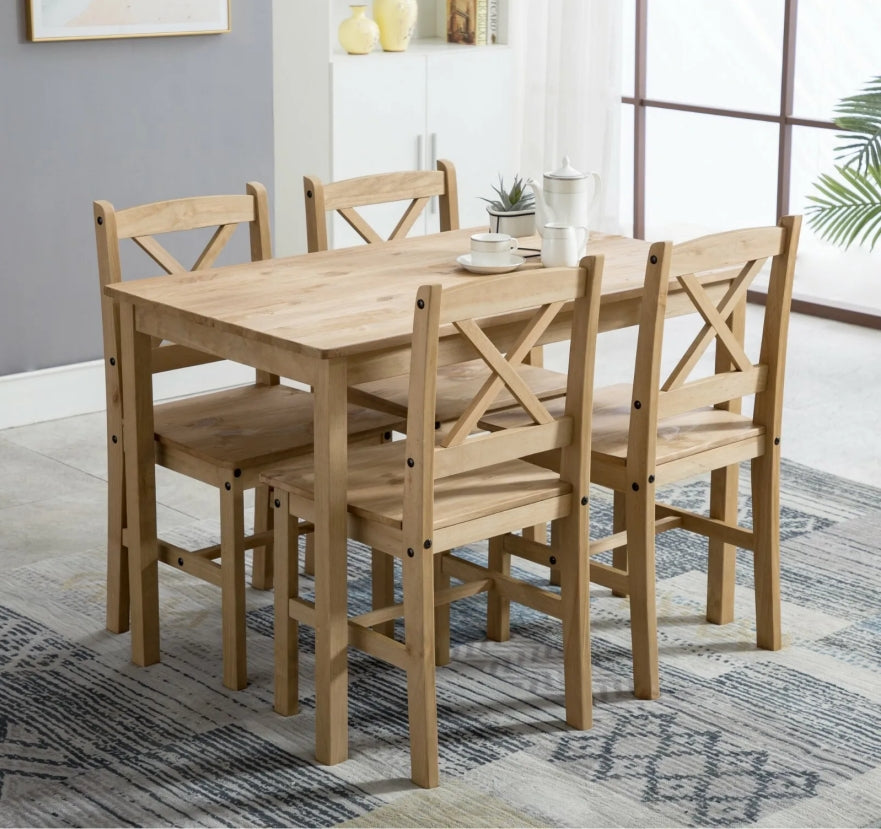 Dining Table Set with Easy Assembly, Wood, 4 Chairs - product gallery image 12