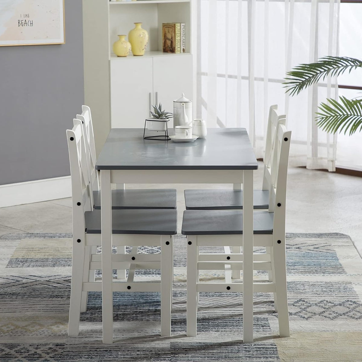 Dining Table Set with Easy Assembly, Wood, 4 Chairs - product gallery image 2