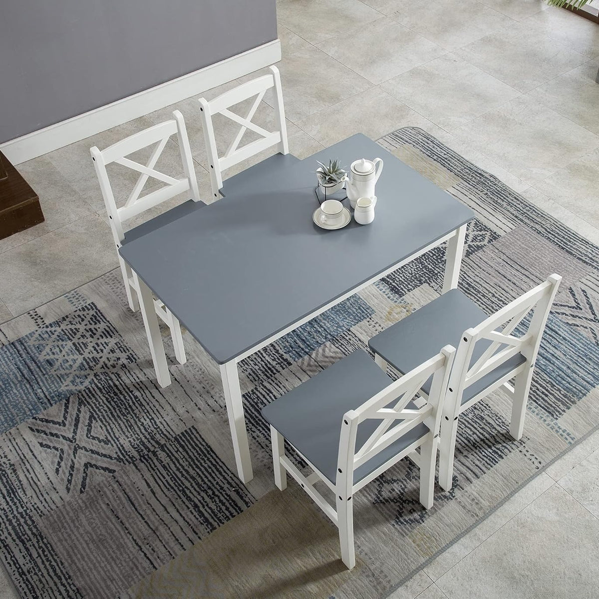 Dining Table Set with Easy Assembly, Wood, 4 Chairs - product gallery image 3