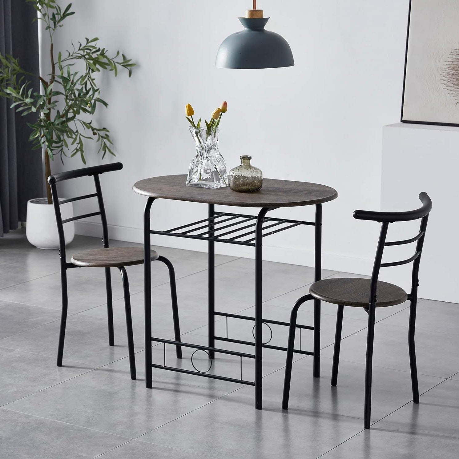 Dining Table Set with Metal, 2 Chairs, 3 Piece, Chairs Piece Metal Frame Wood Effect - Avola Grey option