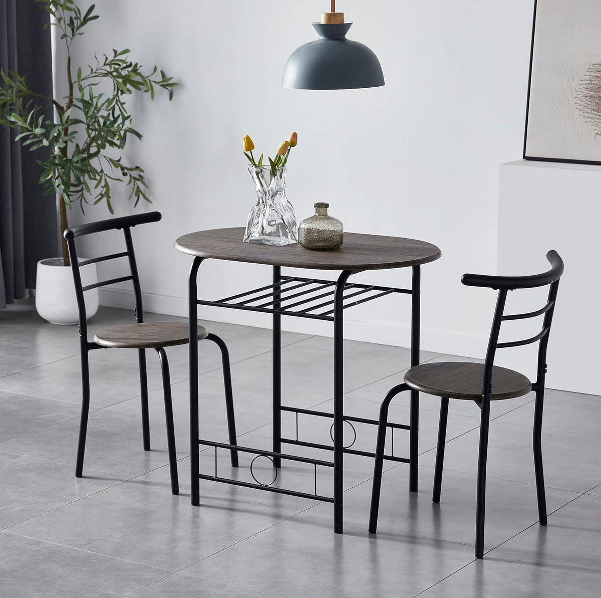 Dining Table Set with Metal, 2 Chairs, 3 Piece, Chairs Piece Metal Frame Wood Effect - product gallery image 13