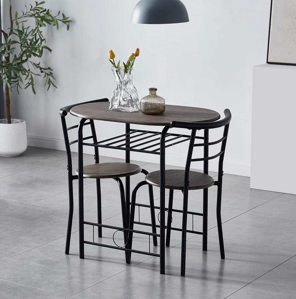 Dining Table Set with Metal, 2 Chairs, 3 Piece, Chairs Piece Metal Frame Wood Effect - product gallery image 14