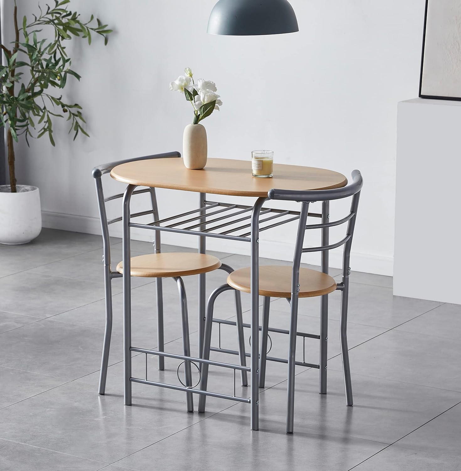 Dining Table Set with Metal, 2 Chairs, 3 Piece, Chairs Piece Metal Frame Wood Effect - product gallery image 16