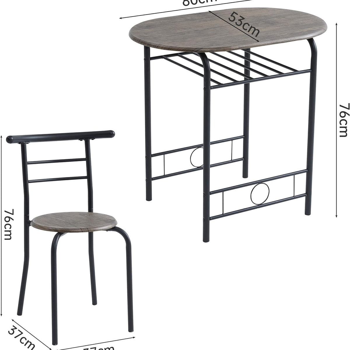 Dining Table Set with Metal, 2 Chairs, 3 Piece, Chairs Piece Metal Frame Wood Effect - product gallery image 2