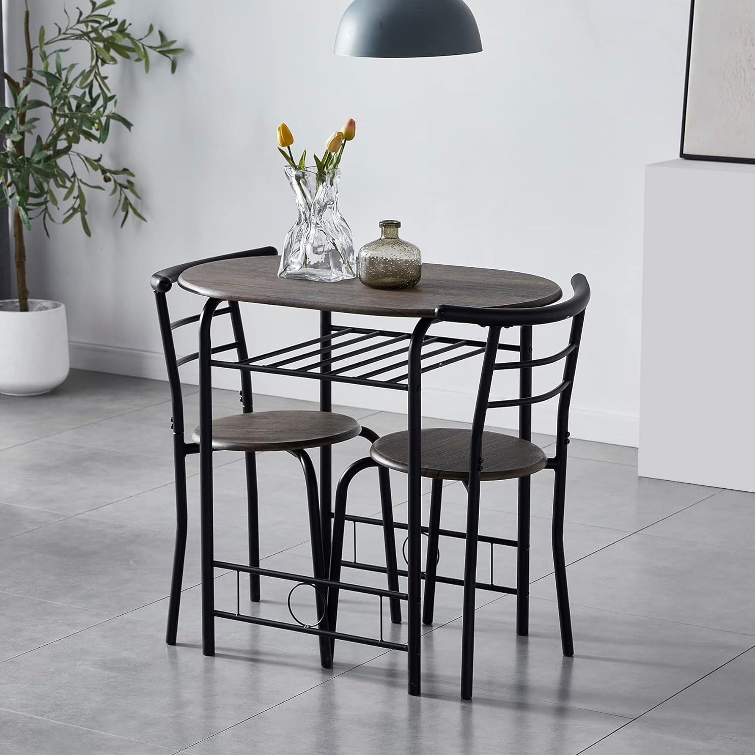 Dining Table Set with Metal, 2 Chairs, 3 Piece, Chairs Piece Metal Frame Wood Effect - product gallery image 7