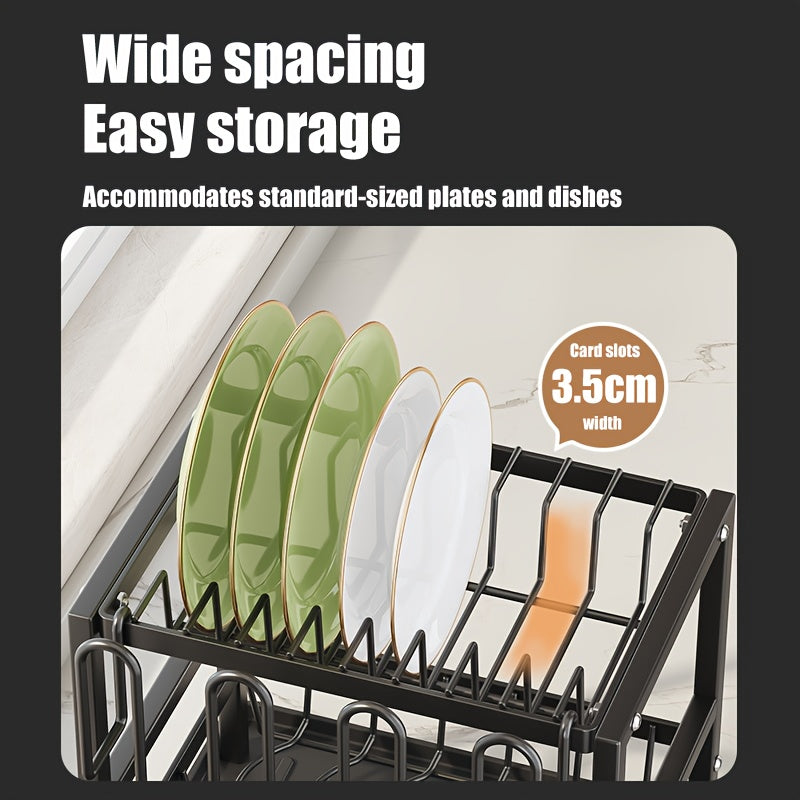 Dish Drying Rack with Carbon Steel, Black 3-Tier Drainer Auto-Drain Drainboard - product gallery image 5