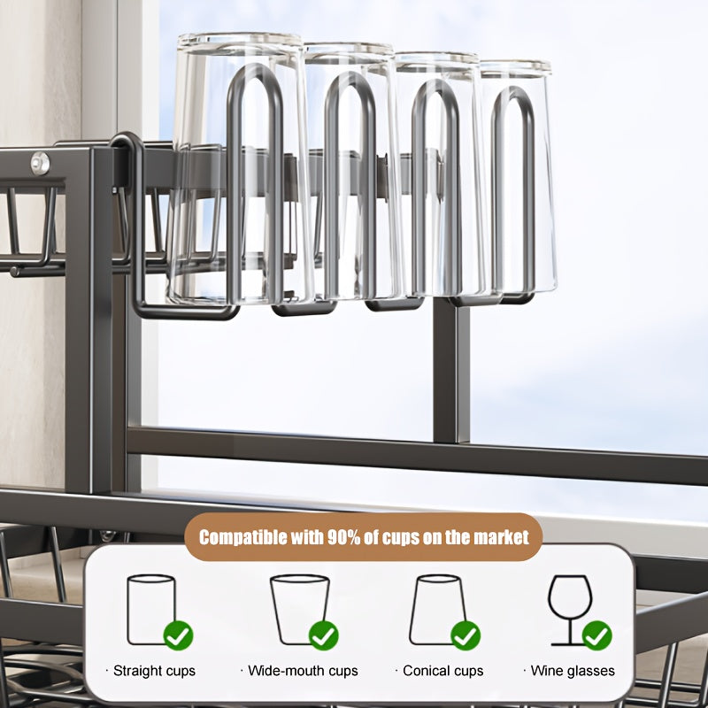 Dish Drying Rack with Carbon Steel, Black 3-Tier Drainer Auto-Drain Drainboard - product gallery image 6