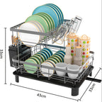 Dish Drying Rack with Easy Assembly, Metal, Double Layer Drainage Plate, Cup Holder - product gallery image 3