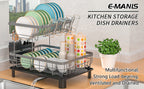 Dish Drying Rack with Easy Assembly, Metal, Double Layer Drainage Plate, Cup Holder - product gallery image 6