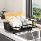 Dish Drying Rack with Space-Saving, Drainboard Utensil Holder Black Kitchen - product gallery image 2