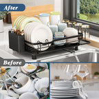 Dish Drying Rack with Space-Saving, Drainboard Utensil Holder Black Kitchen - product gallery image 5