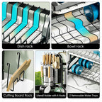 Dish Drying Rack with Space-Saving, Metal, 3 Tier Drip Tray Large Capacity Kitchen - product gallery image 2