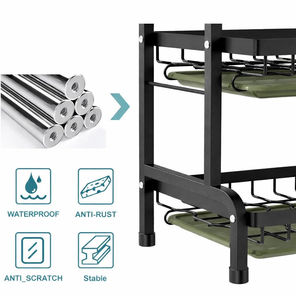 Dish Drying Rack with Space-Saving, Metal, 3 Tier Drip Tray Large Capacity Kitchen - product gallery image 3