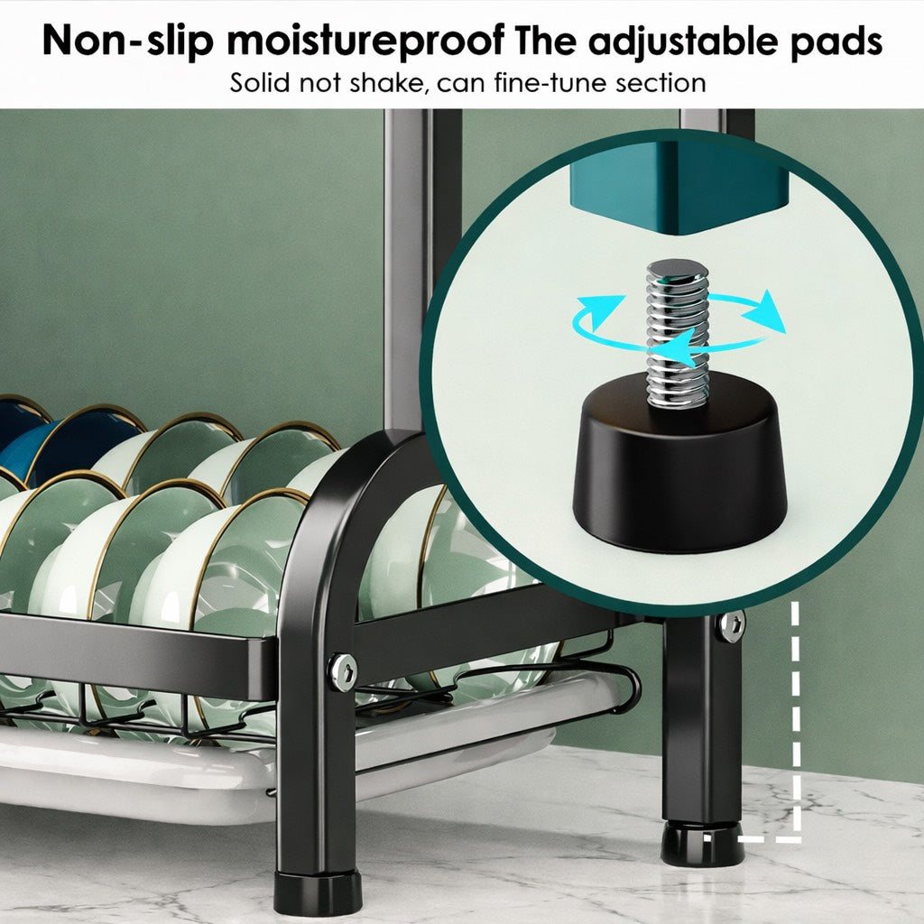 Dish Drying Rack with Space-Saving, Metal, 3 Tier Drip Tray Large Capacity Kitchen - product gallery image 4