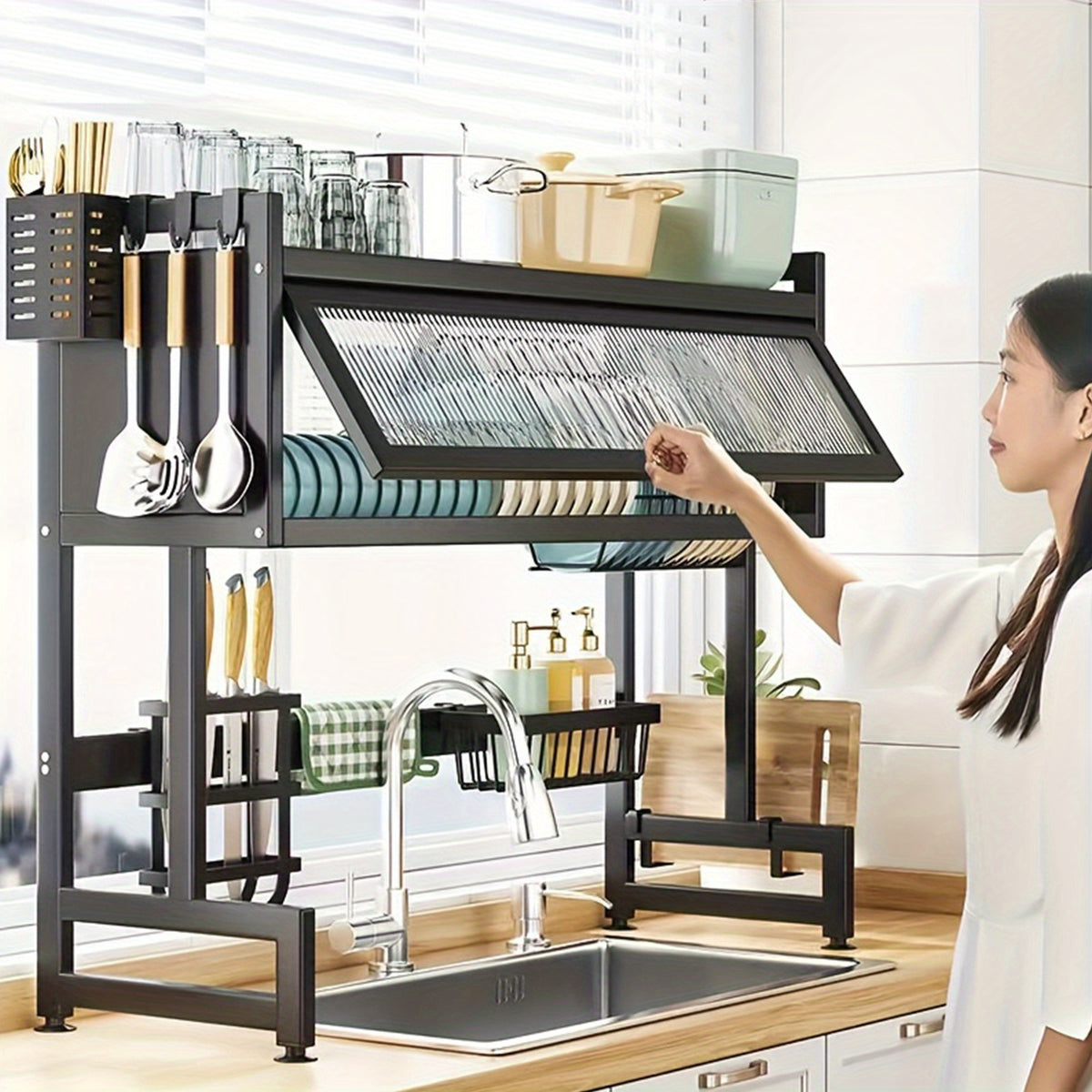 Dish Drying Rack with Space-Saving, Non-Slip, Metal, 1 Set