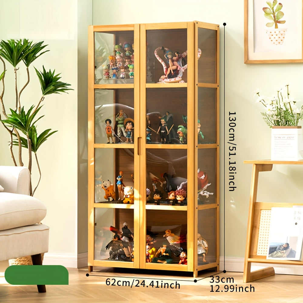 Display Cabinet with Wood, Modular Glass Door Anime Figures, Pop - Natural Wood Color option