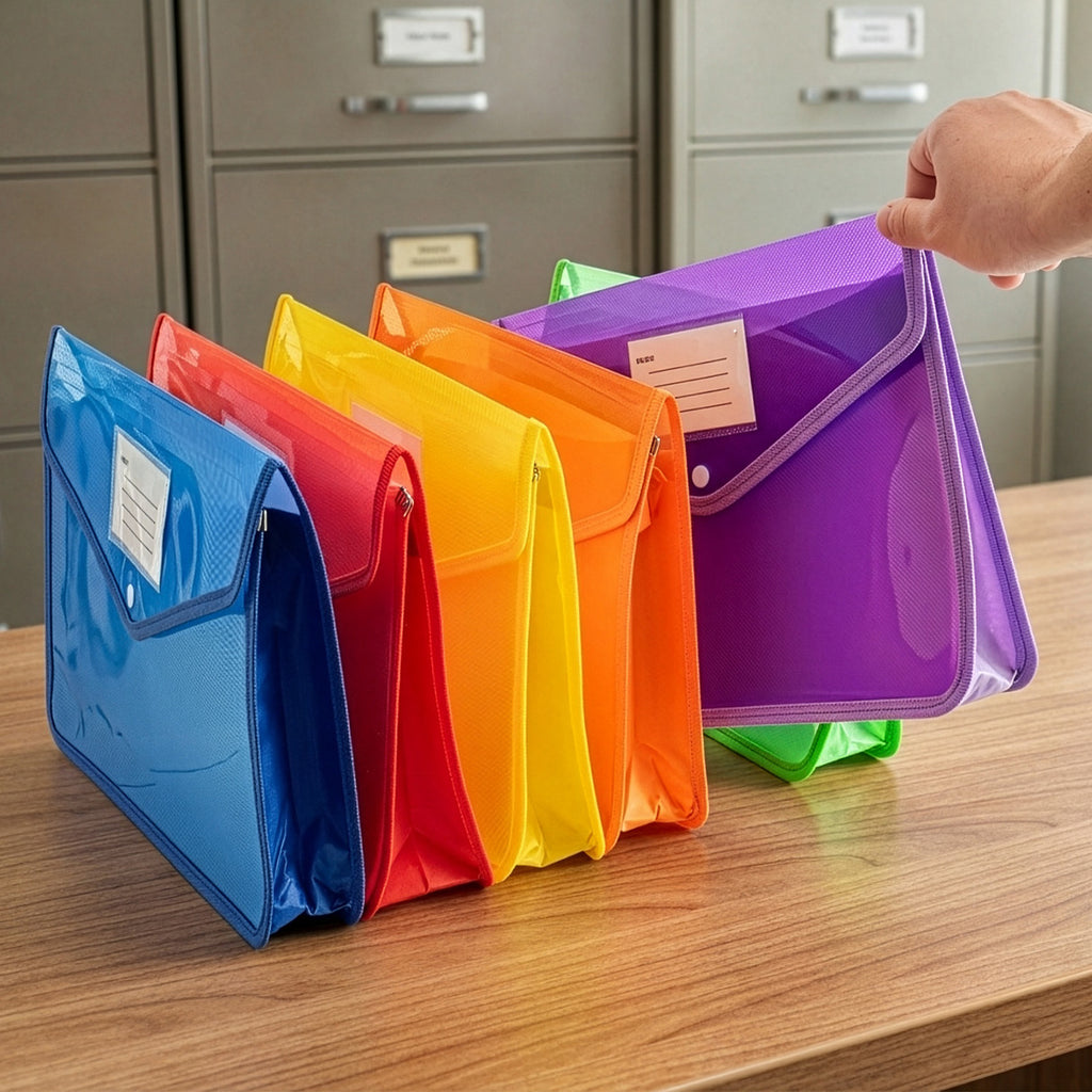 Document Folder with Plastic, 9 Pack, Colourful Snap-Lock Folders A4 ID Slot - product gallery image 14