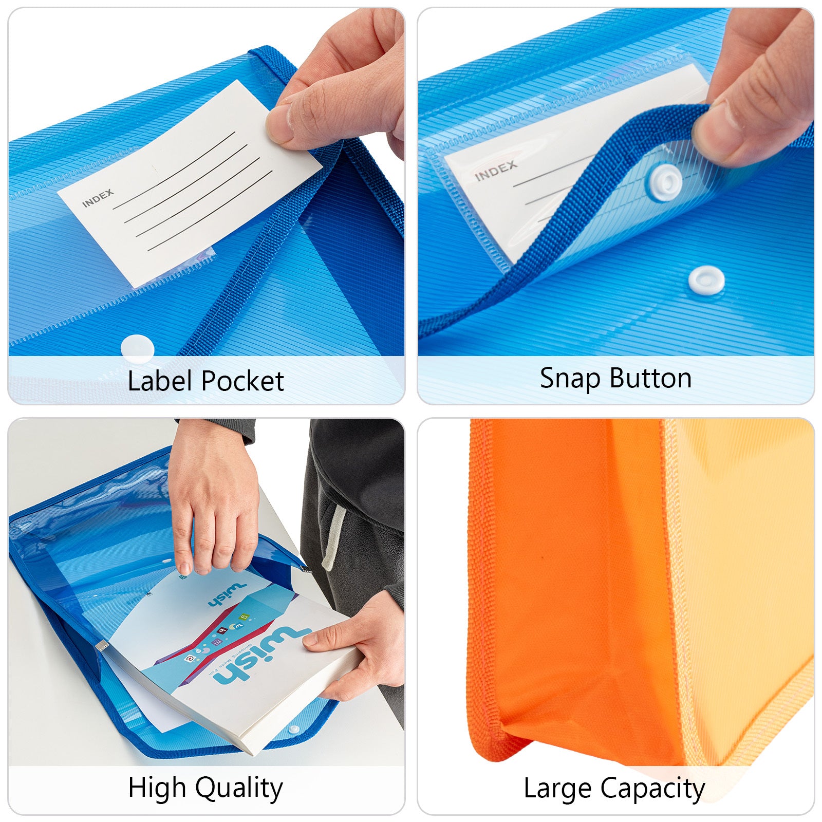 Document Folder with Plastic, 9 Pack, Colourful Snap-Lock Folders A4 ID Slot - product gallery image 4