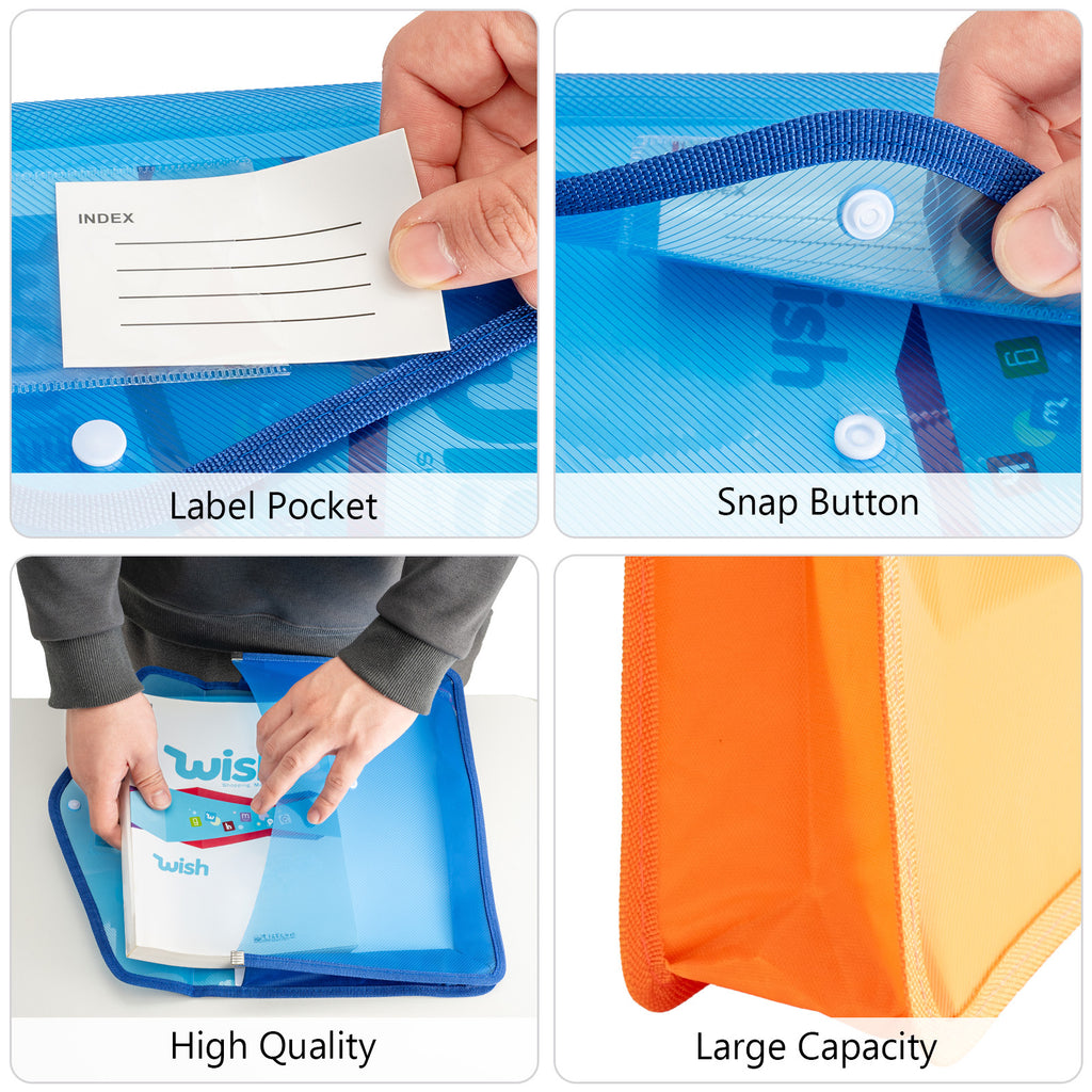 Document Folder with Plastic, 9 Pack, Colourful Snap-Lock Folders A4 ID Slot - product gallery image 8