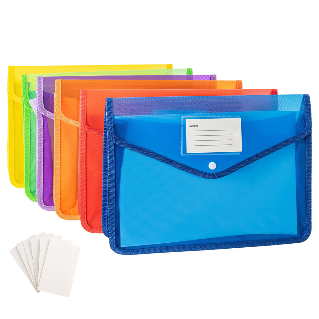 Document Folder with Plastic, 9 Pack, Colourful Snap-Lock Folders A4 ID Slot - Horizontal Style-6pc option