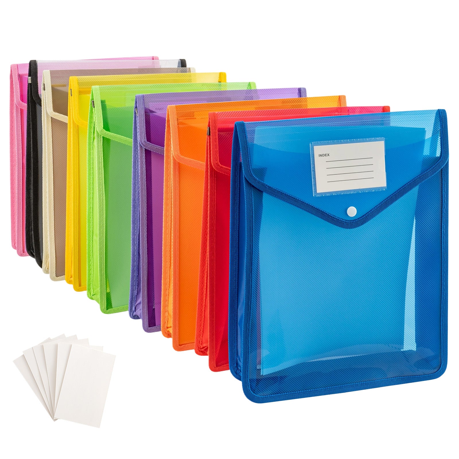 Document Folder with Plastic, 9 Pack, Colourful Snap-Lock Folders A4 ID Slot - Vertical Style-9pc option