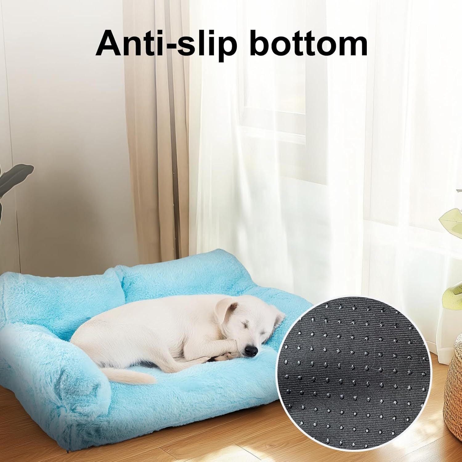 Dog Bed with Machine-Washable, Non-Slip, Pet Sofa Cats Dogs 66x48x33cm Fluffy - Blue option