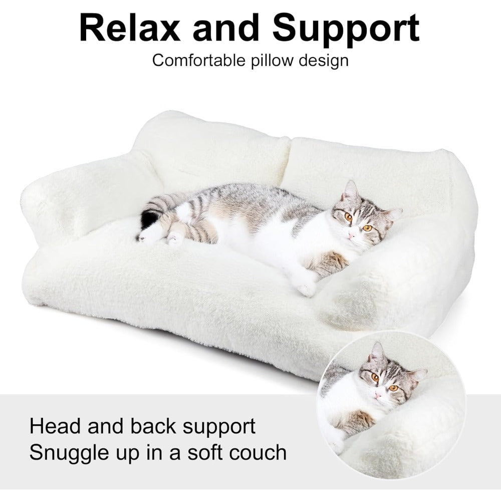 Dog Bed with Machine-Washable, Non-Slip, Pet Sofa Cats Dogs 66x48x33cm Fluffy - white option