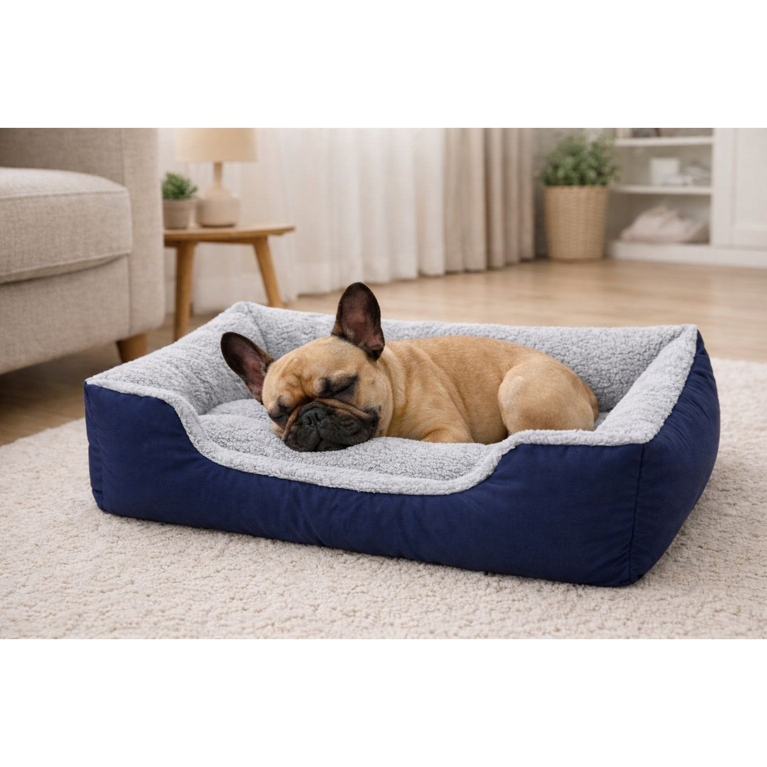 Dog Bed with Machine-Washable, Non-Slip, Waterproof - Navy, Medium - 61x48x16cm option