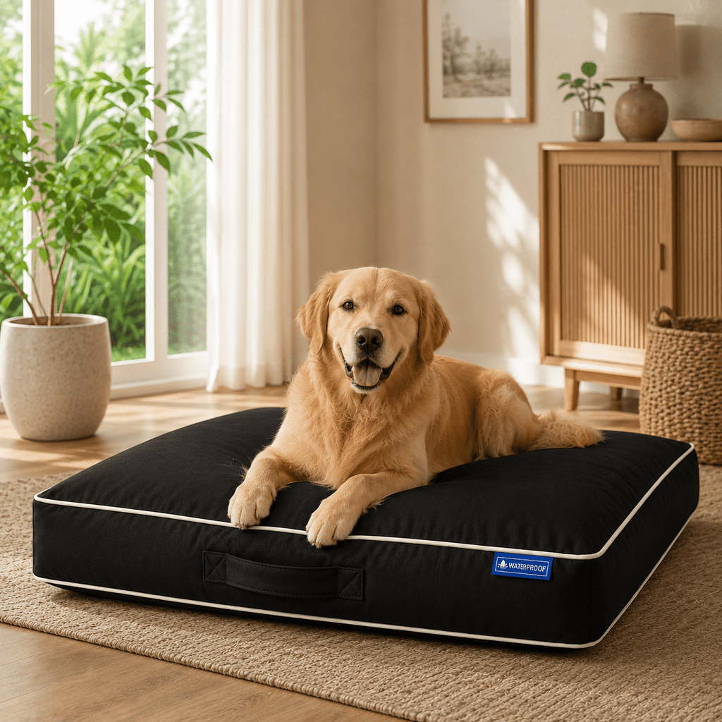 Dog Bed with Machine-Washable, Non-Slip, Waterproof, Wood, Medium 24" x 32" + 2.5" - BLACK, Medium 24" x 32" + 2.5" option