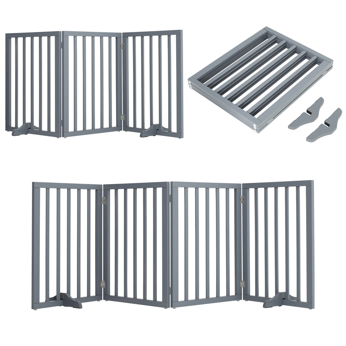 Dog Gate with Wall-Mounted, Foldable, Freestanding, Wood, L - product gallery image 4
