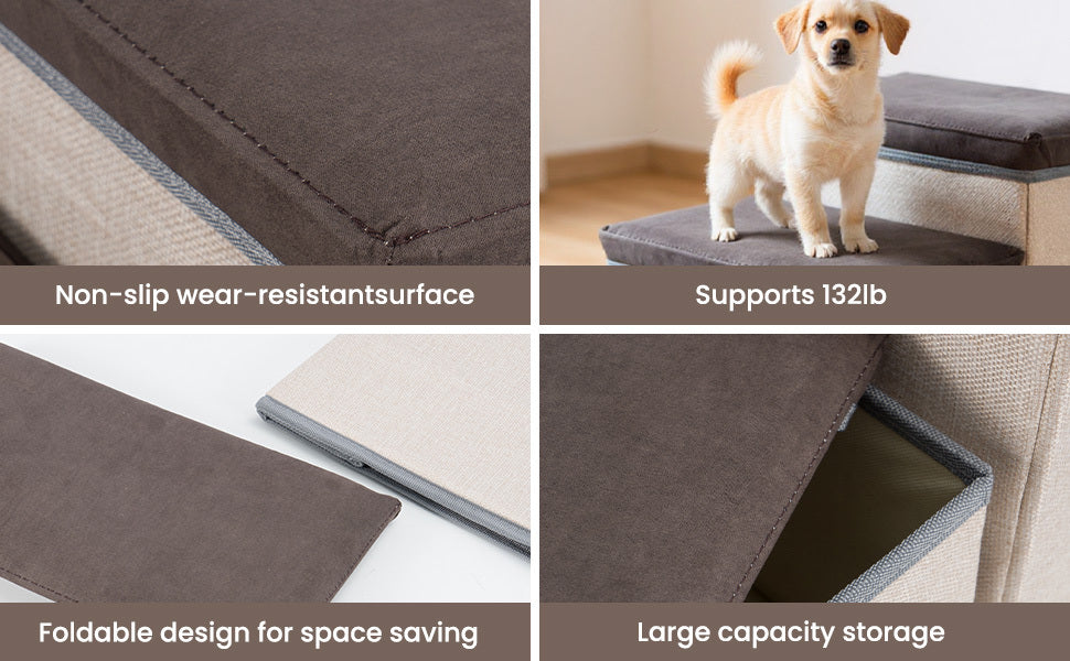 Dog Stair with Foldable, 3, Foldable Stairs Tier Storage Compartments - product gallery image 10