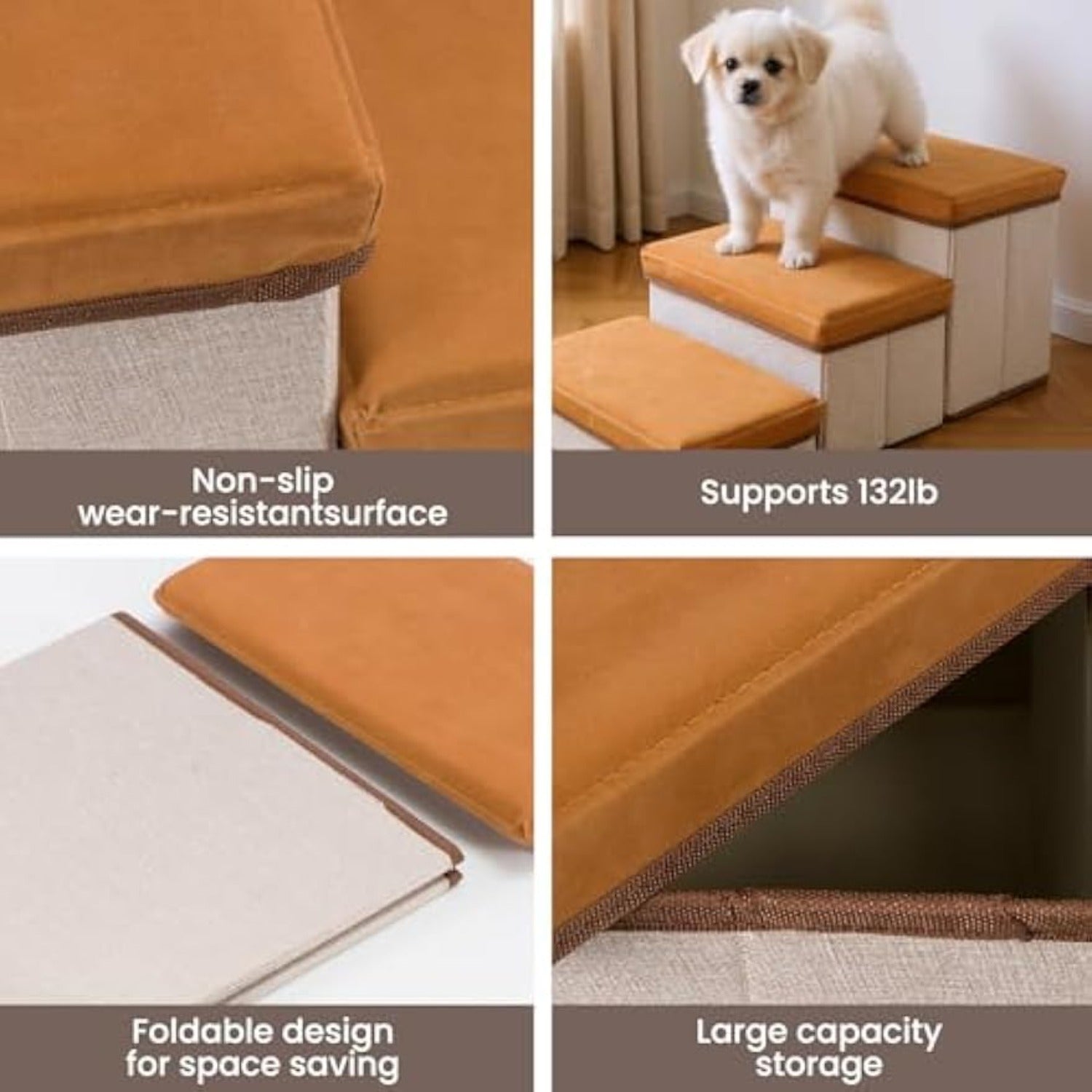 Dog Stair with Foldable, 3, Foldable Stairs Tier Storage Compartments - product gallery image 3