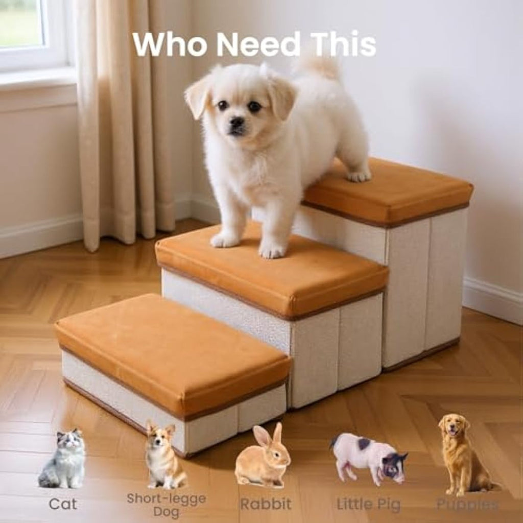 Dog Stair with Foldable, 3, Foldable Stairs Tier Storage Compartments - product gallery image 4