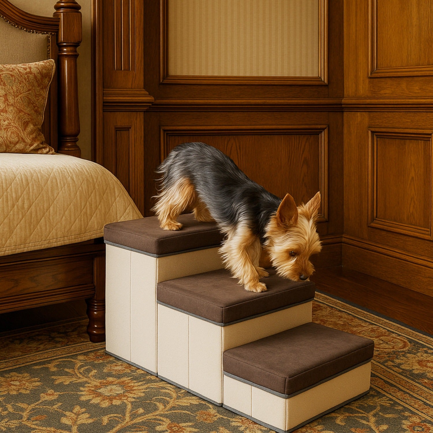 Dog Stair with Foldable, 3, Foldable Stairs Tier Storage Compartments - product gallery image 6