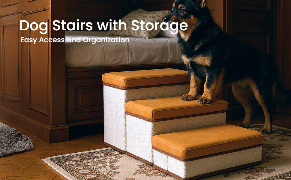 Dog Stair with Foldable, 3, Foldable Stairs Tier Storage Compartments - product gallery image 7