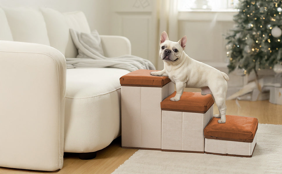 Dog Stair with Foldable, 3, Foldable Stairs Tier Storage Compartments - product gallery image 8