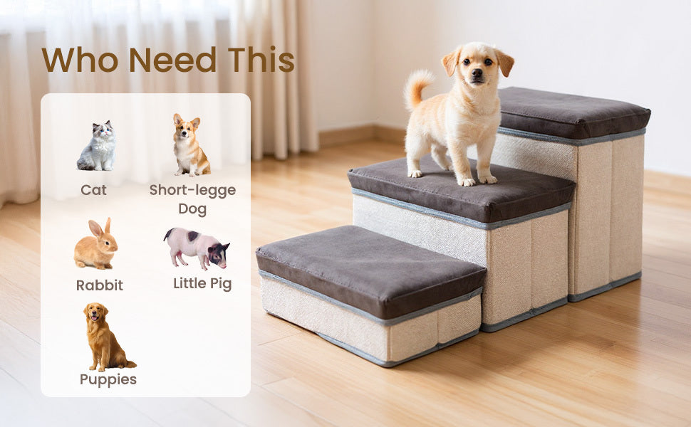 Dog Stair with Foldable, 3, Foldable Stairs Tier Storage Compartments - product gallery image 9