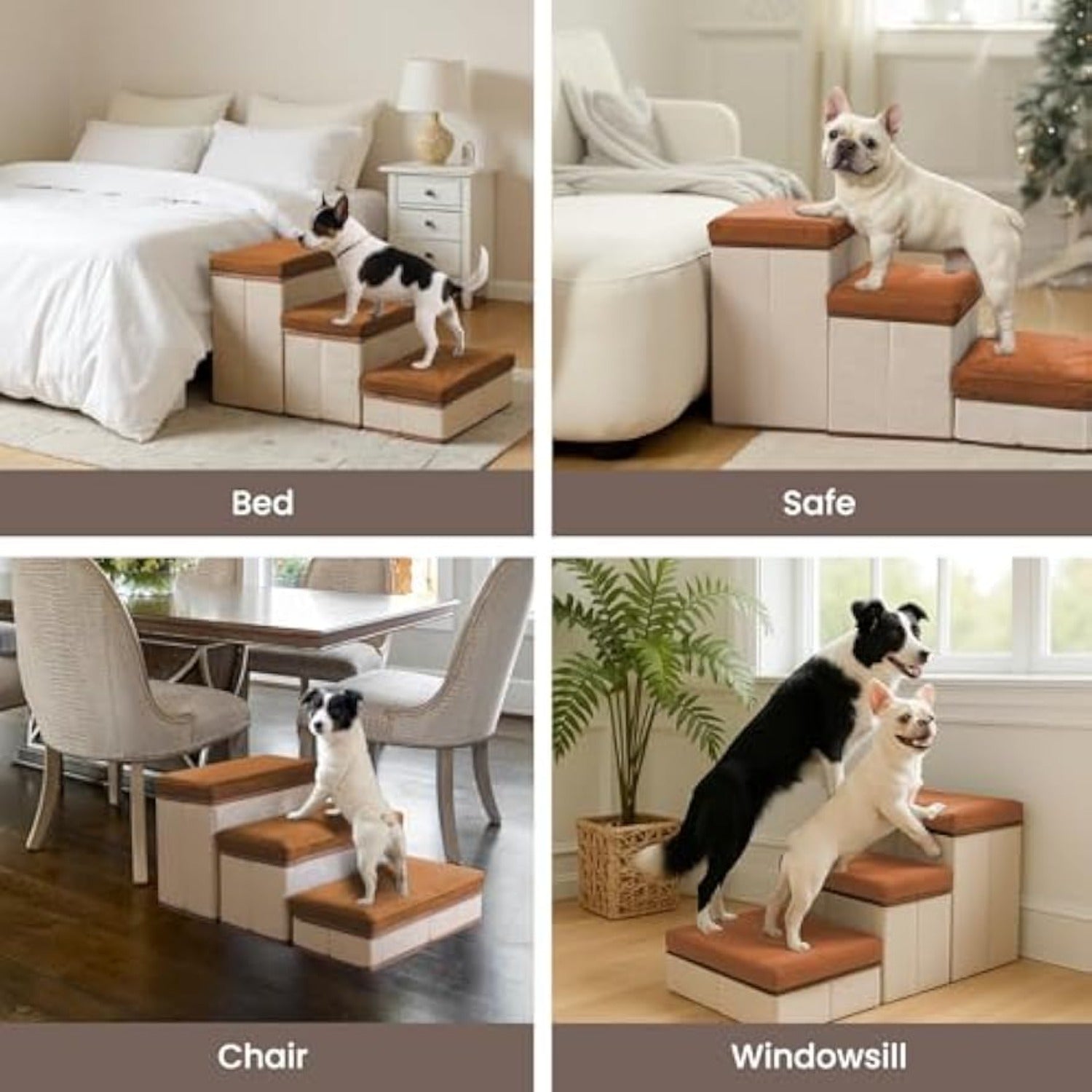 Dog Stair with Foldable, 3, Foldable Stairs Tier Storage Compartments