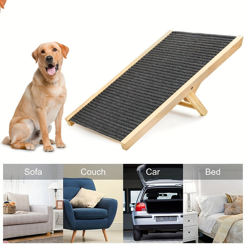 Dog Stairs Foldable Non-Slip Pet Ramp with Adjustable Height, Wood - product gallery image 3