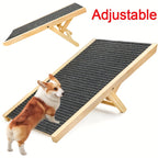 Dog Stairs Foldable Non-Slip Pet Ramp with Adjustable Height, Wood