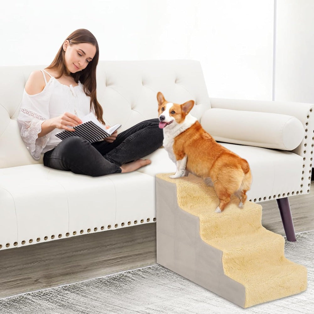 Dog Step with Non-Slip, Easy Assembly, 10kg, Silicone - Yellow 4-step option