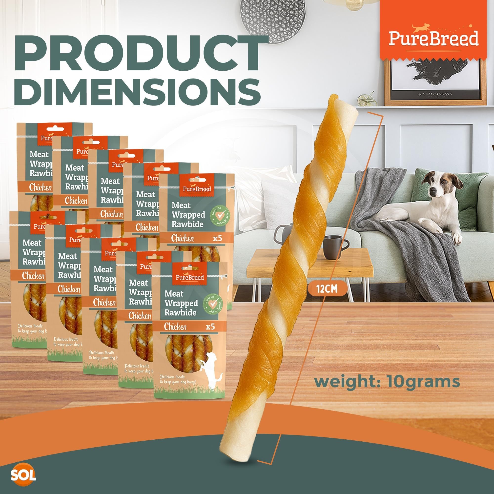 Dog Treat with 50 Pack, 50pk, Chicken Rawhide Twist Chews Low Fat - product gallery image 9