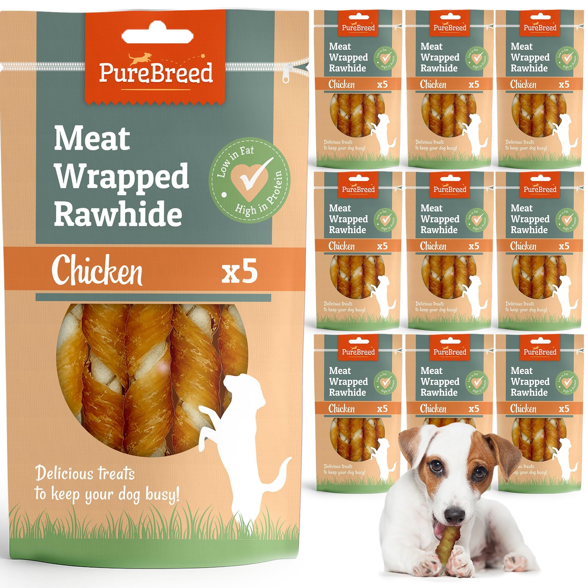 Dog Treat with 50 Pack, 50pk, Chicken Rawhide Twist Chews Low Fat