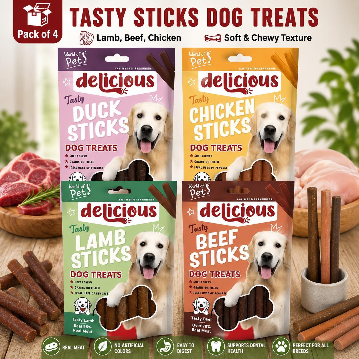 Dog Treat with Pack of 4, Meat Stick Variety Four Flavours - product gallery image 2