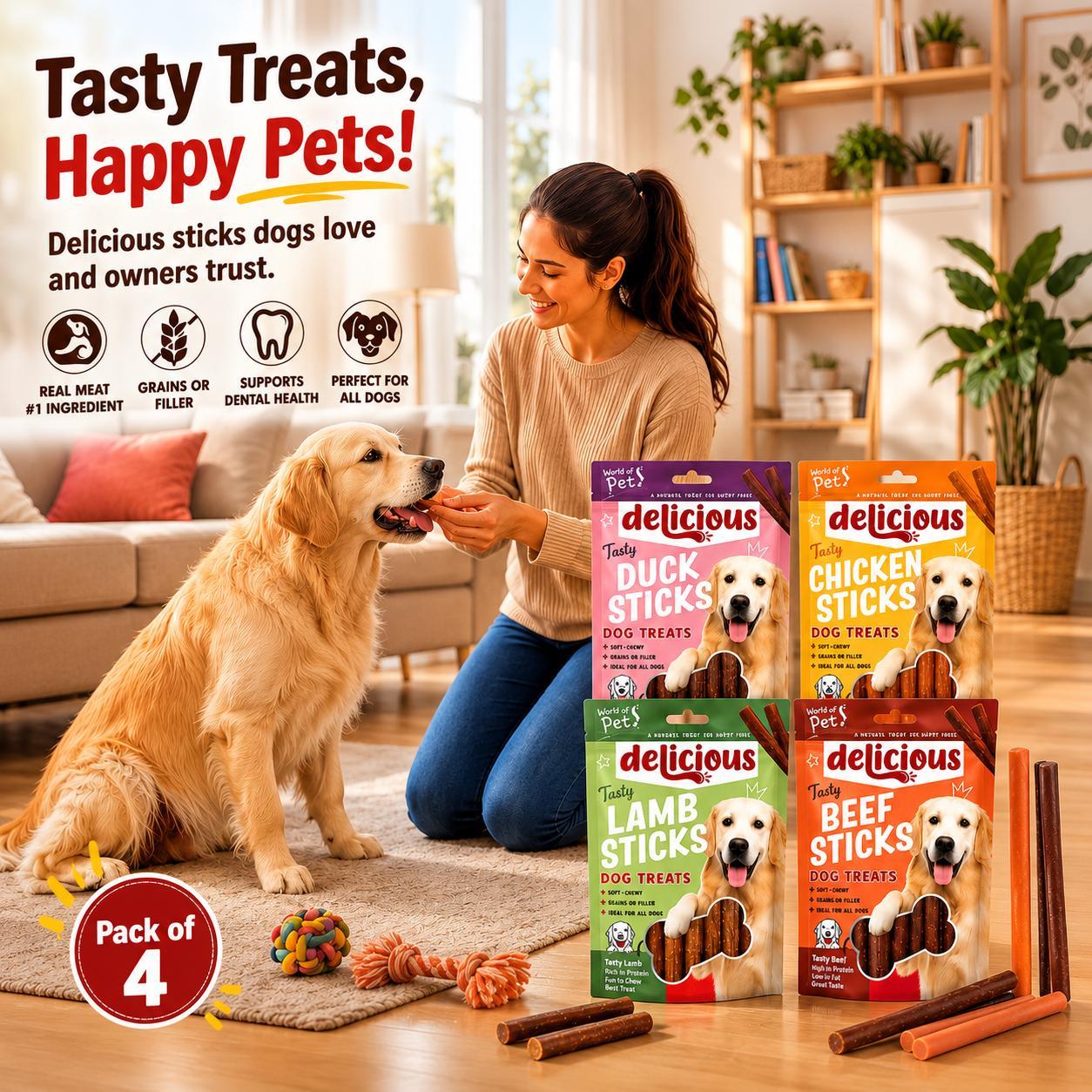Dog Treat with Pack of 4, Meat Stick Variety Four Flavours - product gallery image 3