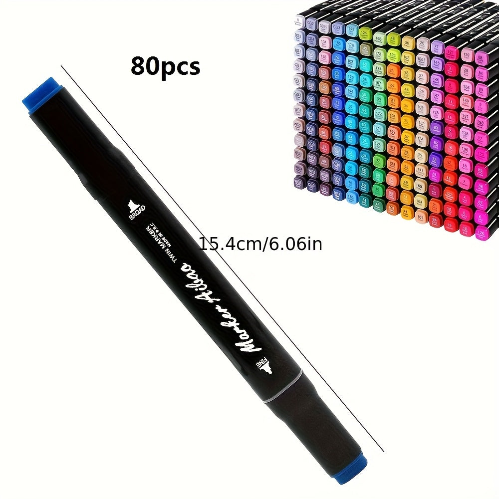 Double-headed Alcohol Marker with 168pcs, 80/120/168pcs Double-headed Markers, Bright - 80pcs option