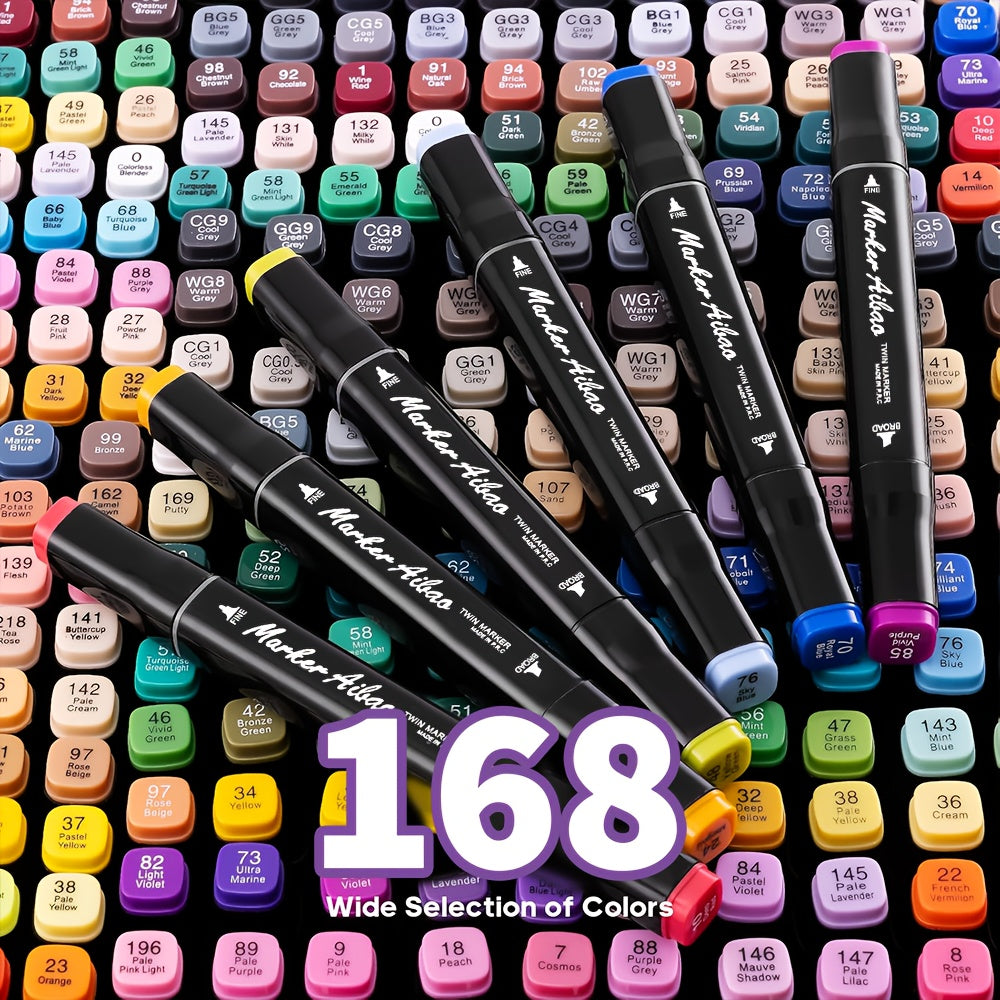 Double-headed Alcohol Marker with 168pcs, 80/120/168pcs Double-headed Markers, Bright