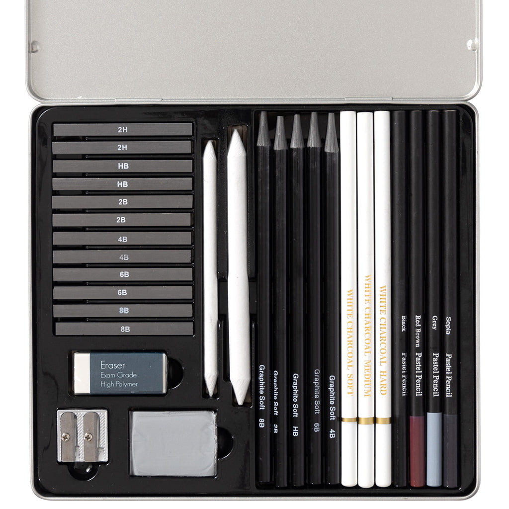 Drawing Pencil Set with Metal, 28 Piece, Qty., Piece Professional Sketching Kit Charcoal