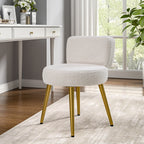 Dressing Table Stool with Lumbar Support, 60cm, Teddy Plush Upholstery Gold Legs Cream - product gallery image 5